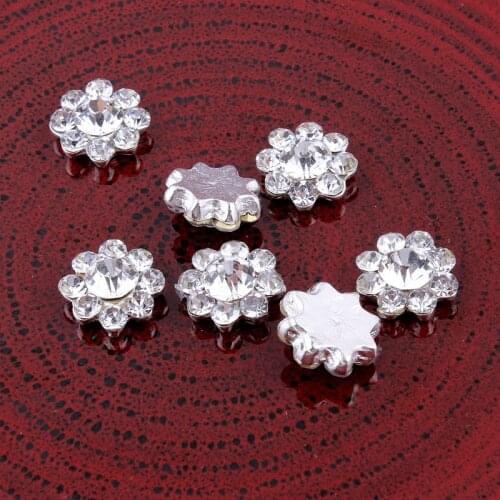 200PCS/LOT) 12.5MM Handmade Clear Alloy Rhinestone Flatback Decorative Buttons Bling Metal Crystal Flower Button For Wedding