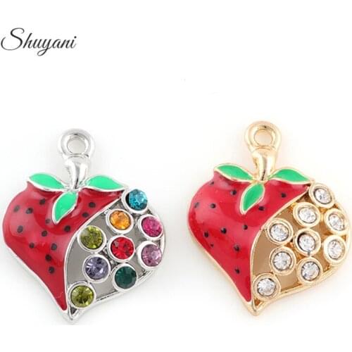 25*20mm Gold Silver Plated Crystal Red Strawberry Charms Pendant Jewelry Findings Fit Bracelet Necklace Making