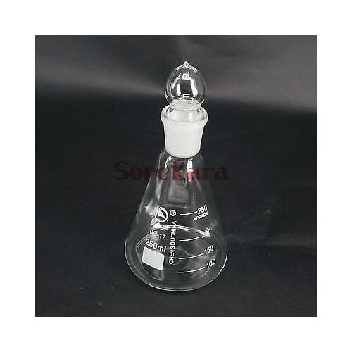 250ml Borosilicate Glass Conical Erlenmeyer Flask with Stopper For Chemistry Laboratory