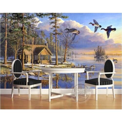 3D wallpaper custom mural 2015 new The lake birds forest wall mural background beauty non-woven wall paper home decoration