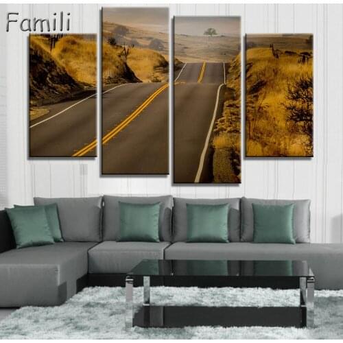 4 Pieces/set Highway sunset HD Wall Art Print on Canvas for Home Decoration Wall Art Picture for Living Room