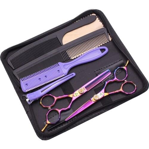 5.5 6.0 Professional Barber Scissors 440C Hairdressing Scissors Hair Thinning Shears Salon Hair Cutting Scissors Set 9010# K-A