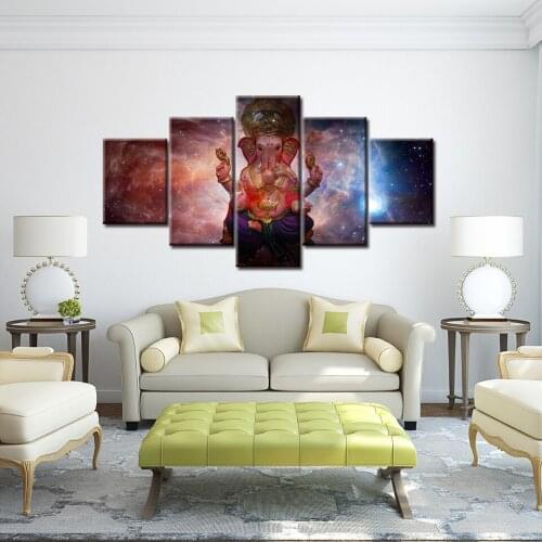 5 Panel Canvas Painting HD Lord Ganesha Elephant with Cosmic planet wall Art Modular poster for living room home Decor