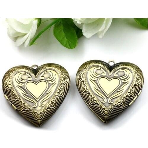 50pcs Wholesale Antique Bronze 40*43mm Heart-Shaped Vintage Charm & Pendant PHOTO LOCKET Blank DIY Necklace Jewelry Findings Set