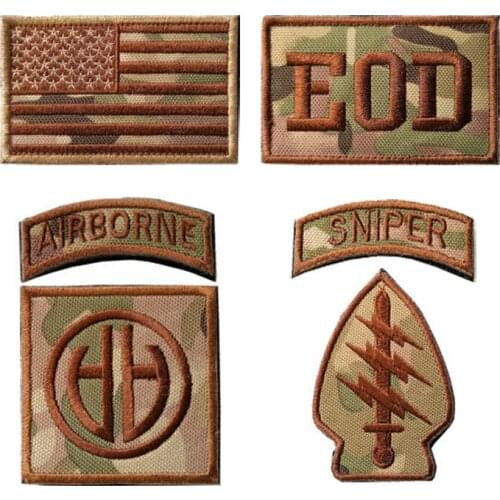 6 Sets Airborne Sniper EOD American Flag Qualification Lightning Embroidery Patch Camouflage Armband Velcro For Clothes Sticker