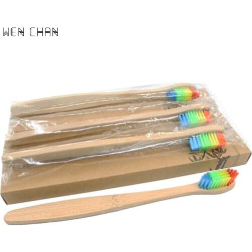 8 PCS Colorful Bamboo Toothbrush Novelty Rainbow Wood Teeth Brush soft-bristle Bamboo Fibre Wooden Handle
