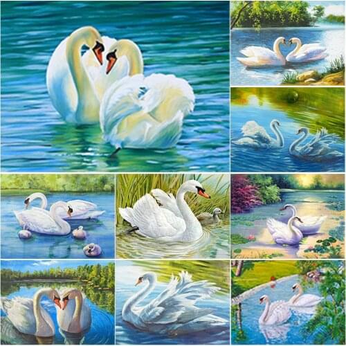 New 5D DIY Diamond Painting Full Square Round Drill Swan Lake Diamond Embroidery Animal Cross Stitch Crafts Art Home Decor Gift