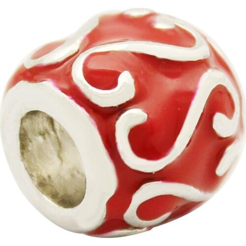 Slide charm Free shipping Red charm beads with antique SS pattern beads fit Pandora bracelet