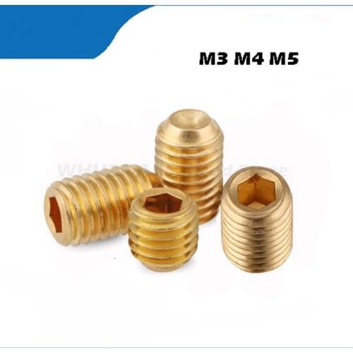 Headless set screw brass 20pcs M3 M4 M5 Brass Set Screws Headless Hex Socket screw Full thread screws free shipping