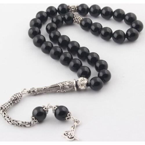 Natural Onyx 925 Silver Tassel 33 Beads For Prayer Tasbih Muslim Rosary Calming Men Women Meditation Jewelry From Turkey