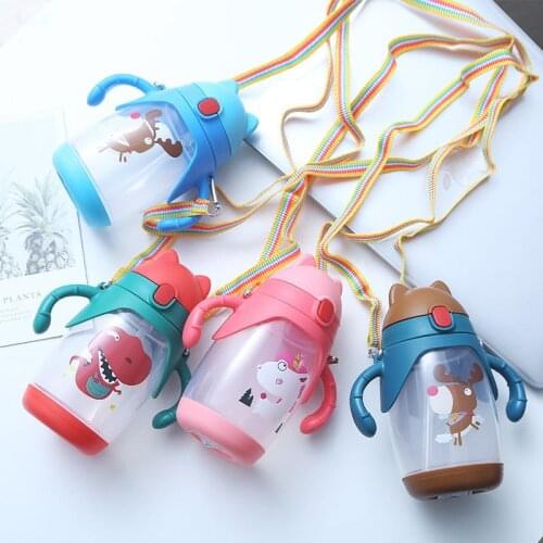 Children Boys Girs Straw Cup Strap Dual Handle Dual-purpose Straw Cup Pot 400ML