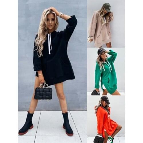 Long Hoodies Women Cotton Coat Harajuku Streetwear 2021 Autumn New Solid Loose Sweatshirt Hoodie Women