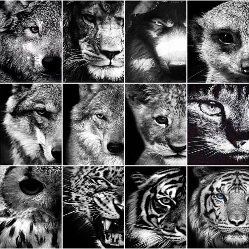 EverShine Diamond Embroidery Lion Cross Stitch Diamond Painting Animal Rhinestones Mosaic Black And White Beaded Handmade Gift