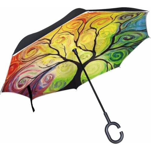 Gradient Rainbow Tinted Tree Reverse Umbrella Double Layer Long Handle Inverted Umbrella High Quality Fashion Customized Parasol