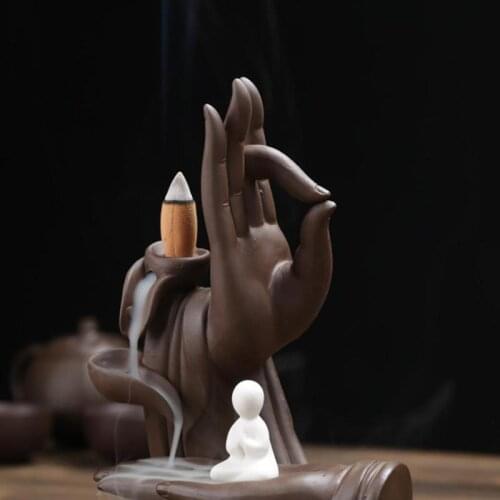 Incense Ceramic Burner Buddha Hand Holder Backflow Censer Incense Burner Buddhist Teahouse Buddhist Decor Home Aromatherapy