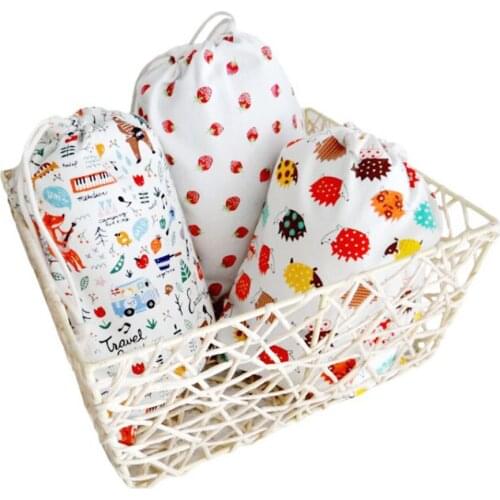 3 Pcs Cotton Portable Storage Package Bag Foldable Drawstring Bag Small Coin Travel Cloth Bag Gift Pouch Home Items
