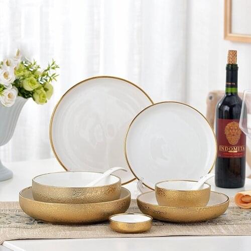 Round Gold Ceramic Dinner Plates And Dishes