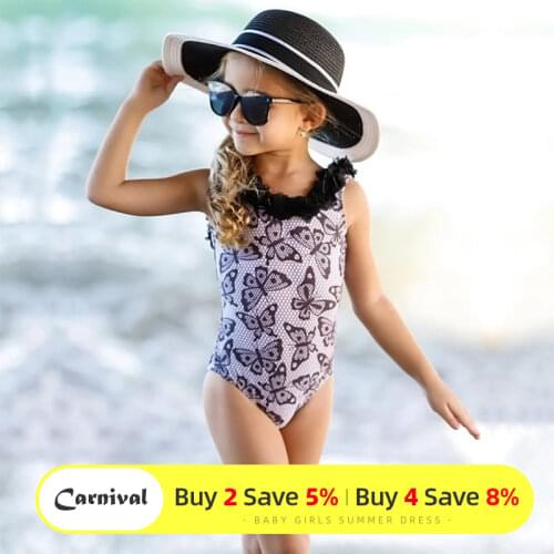 Baby Girls Kids Swimsuit Little Children Flower Sleeve Printed One-Piece Beachwear Swimwear Toddler Bikini Swimming Bathing Suit