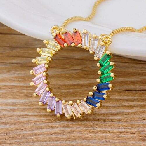 Hot Sale Classic Colorful Crystal CZ Choker Jewelry Women Round Gold Chain Charm Pendant Necklace For Girl Decoration Best Gift
