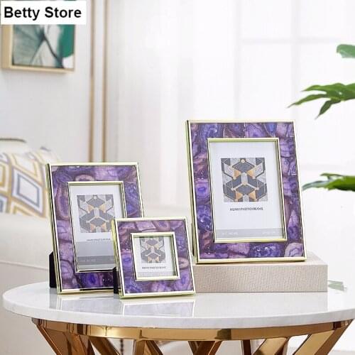 Modern Wedding Family Frame Set Photo Storage Organization Desktop Display Photo Frame Purple Marbling Home Decoration Ornaments