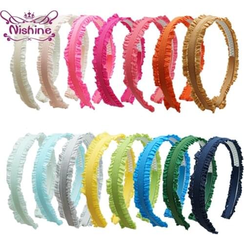 Nishine 5pcs/lot Toddler Solid Color Ruffles Hair Hoop Fashion Baby Girls Elastic Hairband Kids Accessories Photography Props