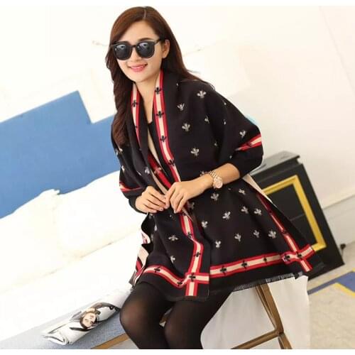 New luxury brand double-sided scarf women winter warm cashmere shawl scarf animal bee printing soft thin blanket gift