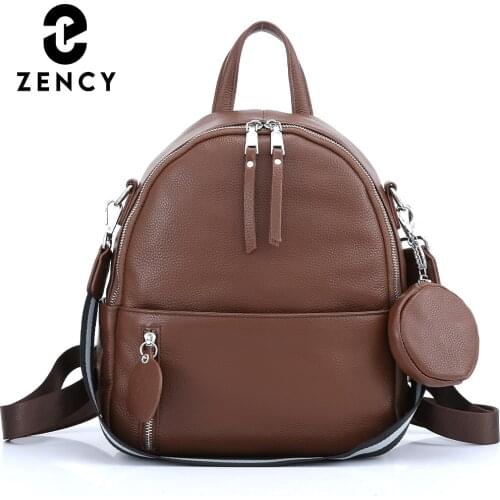 Zency 2020 Spring New Classic Fashion Design Rucksack Soft Cowhide Leather Backpack Simple Casual Outdoor SchoolBag Quality A
