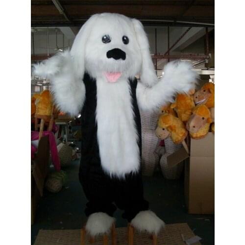 2019 New Arrival Plush Furry White and Black Dog Mascot Costume Cosplay Funny Event Unisex Cartoon Apparel Cosplay Halloween Hot