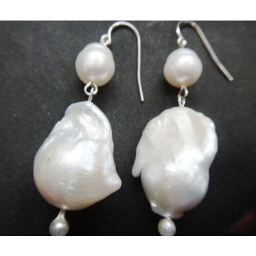PAIR OF ENORMOUS WHITE KASUMI FW BAROQUE NUCLEAR PEARL EARRING 925 natural Luxury Ms. girl Wedding Jewelry