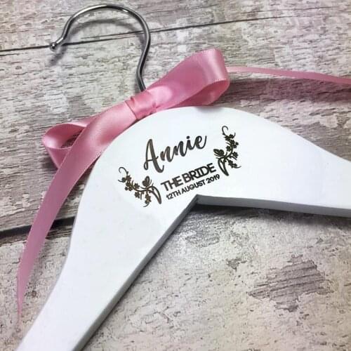 Personalised Engraved Wedding Dress Coat Hanger - White Wood Personalized Bridal Party Hanger Gift Bride Maid of Honour Bridesma