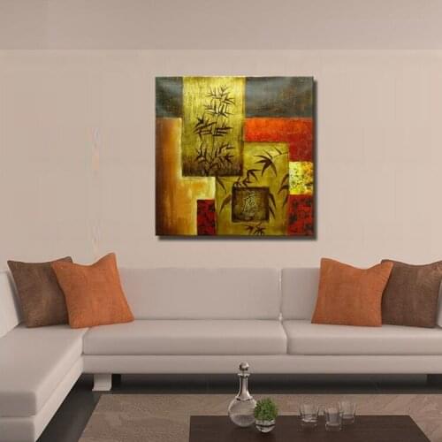 Popular decorative wall art modern painting tree and leaves abstract paintings golden acrylic paint on line canvas