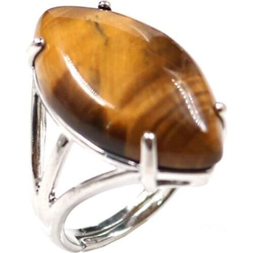 Silver Plated Marquise Shape Tiger Eye Stone Resizable Finger Ring Cherry Quartz Fashion Jewelry