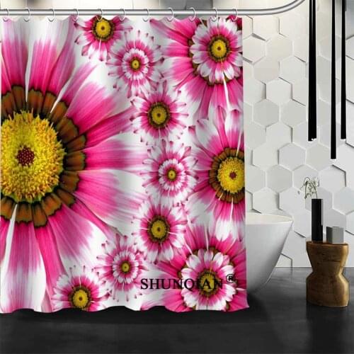Pink flower Shower Curtain High Quality Bath screens Modern Polyester Fabric Customized bath curtain