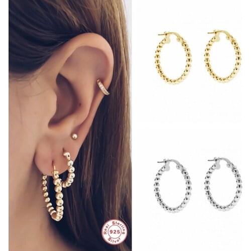 Genuine 925 Sterling Silver Earring Minimalist Hoop Earrings for Wedding Valentines Day Party Gift Women Cartilage Pendientes