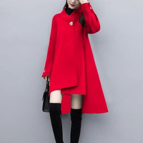 Woolen Jackets Womens Clothing New 2021 Woolen Coat Women Long Slim Thick Autumn And Winter Coats Female Jacket Black Red