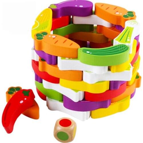 55 Pcs Montessori Wooden Vegetables Stacked Building Blocks Toy Rao Stackers Board Game Folds Superimposed Educational Baby Toys