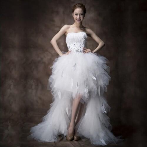 Wedding Dress Strapless Front Short Beck Long Ball Gown Princess Luxury Feather Wedding Dresse Vestido De Noiva