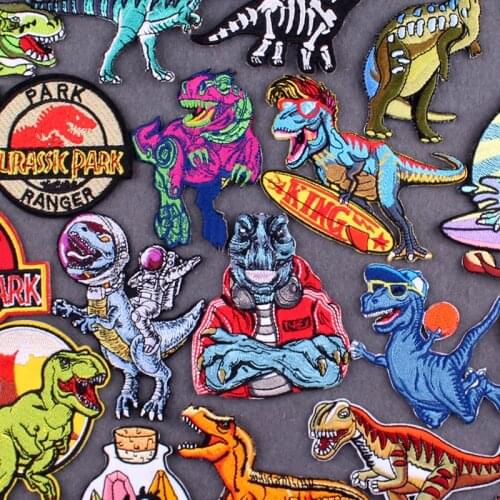 Punk Dinosaur Clothing Thermo Adhesive Patches DIY Punk Things Clothes Stickers Jurassic Park Embroidered Patches On Clothes