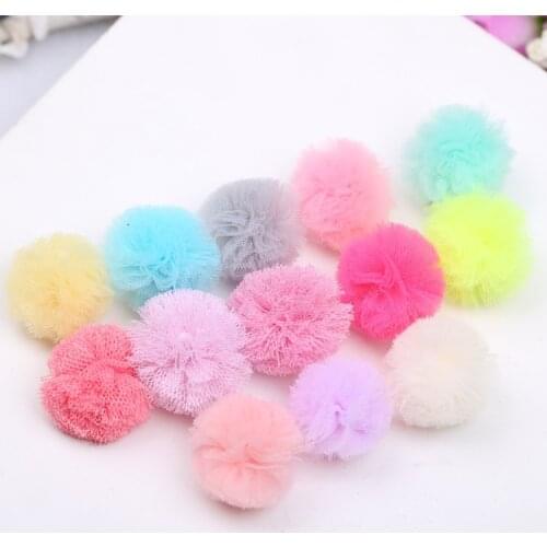 40pcs of random mix colors Mini 2.5cm Tulle Puffs Tulle Pom Pom for Girls necklace hair accessories diy pastel colors