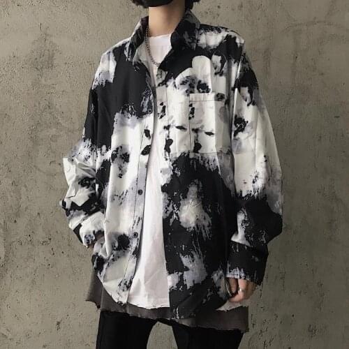 Gothic Mens Clothing spring autumn Korea streetwear style Tie dyeing long sleeve womens tops and blouses couple Harajuku shir