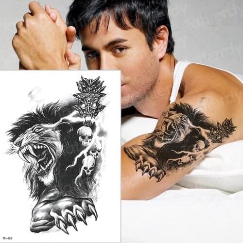 Lion Temporary Tattoo men arm tattoos sleeves body tattoo swallow paw tatoo black fake tatto for men skull halloween tattoo boys