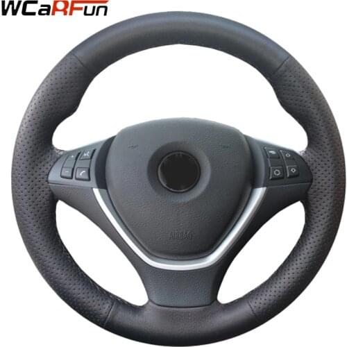 WCaRFun Black Artificial Leather Car Steering Wheel Cover for BMW X6 E71 2008-2014 E70 X5 2008-2013