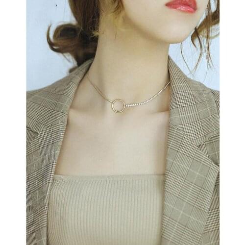 Simple Net Red Geometric Bead Clavicle Chain YMS N426 Jewelry 2020 Trend Necklaces For Women Stainless Steel Zircon 41CM