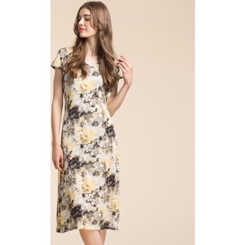 New Fashion High Quality 100% Silk Womens Dress V-Neck Sexy Print Dress Casual Dress for Women