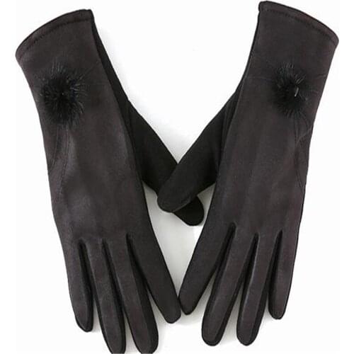 Winter new ladies fashion faux suede touch screen saver warm gloves han edition hair bulb decorative wind cycling gloves-033