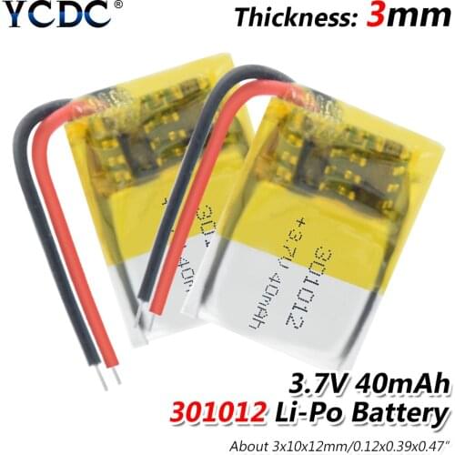 1/2/4PCS 3.7V 40mAh 301012 Li-ion Battery 301012 Lithium Polymer Lipolymer Battery For Mp3 Bt Headset Toy Speaker Selfie Stick