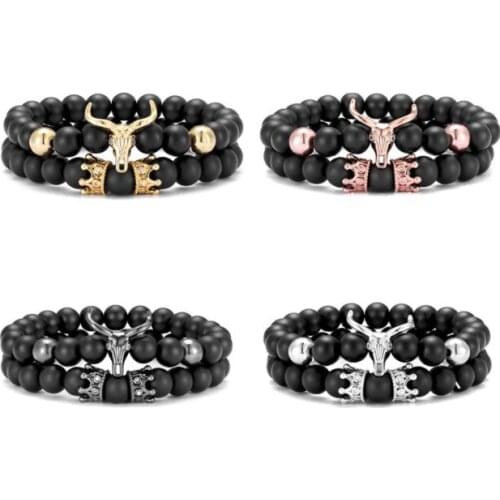 2pcs/lot 8mm ox crown gold silver copper cz zircon cubic zirconia beads bohemian Bracelet Stone Bangles ertd