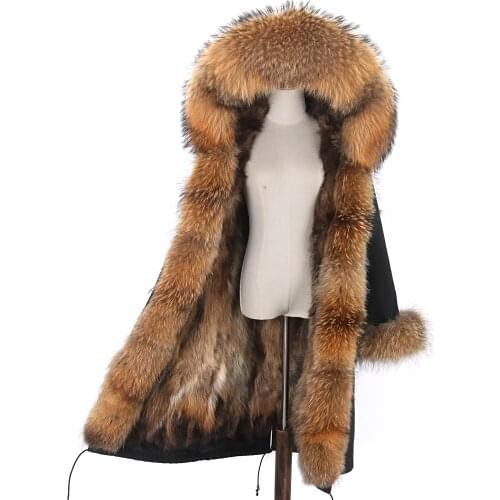 2021 X-long Waterproof Parka Winter Jacket Women Real Fox Fur Coat Natural Fox Fur Collar Hood Big Fur Outerwear Detachable