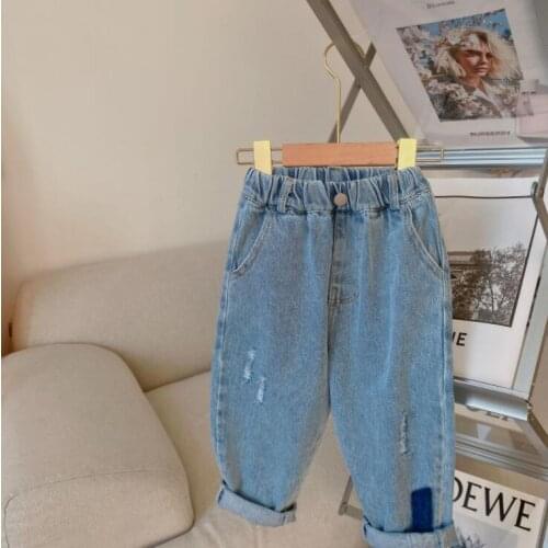 2021 new style girls boys denim long pants autumn fashion kids pants