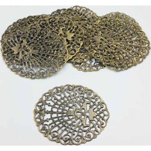 46x60mm 20pcs Wholesale Filigree round crafts Hollow Embellishments Findings,Jewelry Accessories,Bronze Tone ornaments